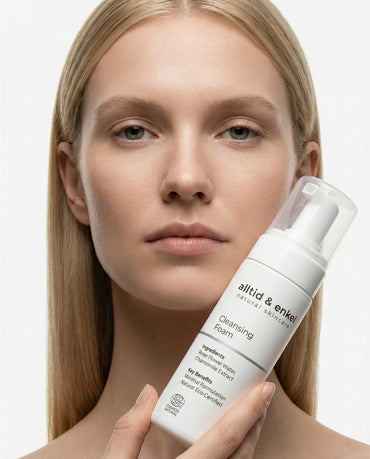 Woman holding Cleansing Foam by alltid & enkel