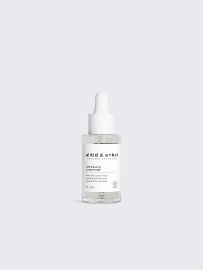Natural AHA Peeling Concentrate in a sleek white bottle on a white background, showcasing its clean, minimalist look.