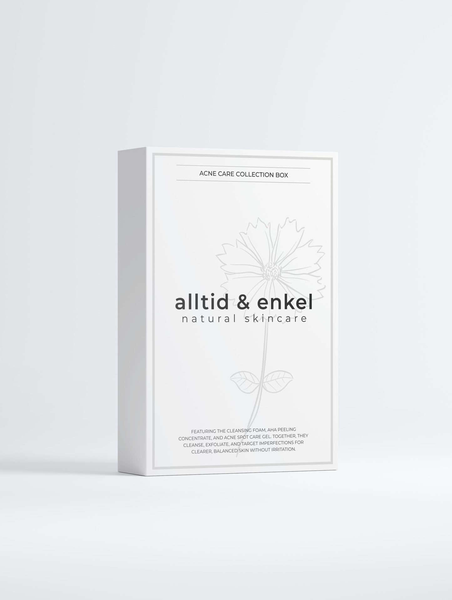 Box of natural skincare acne care collection on a white background from the front side.