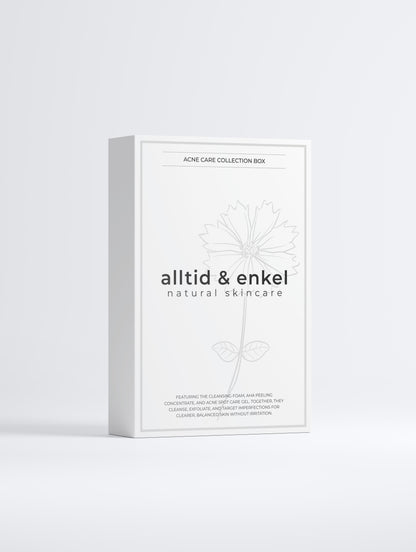Box of natural skincare acne care collection on a white background from the front side.