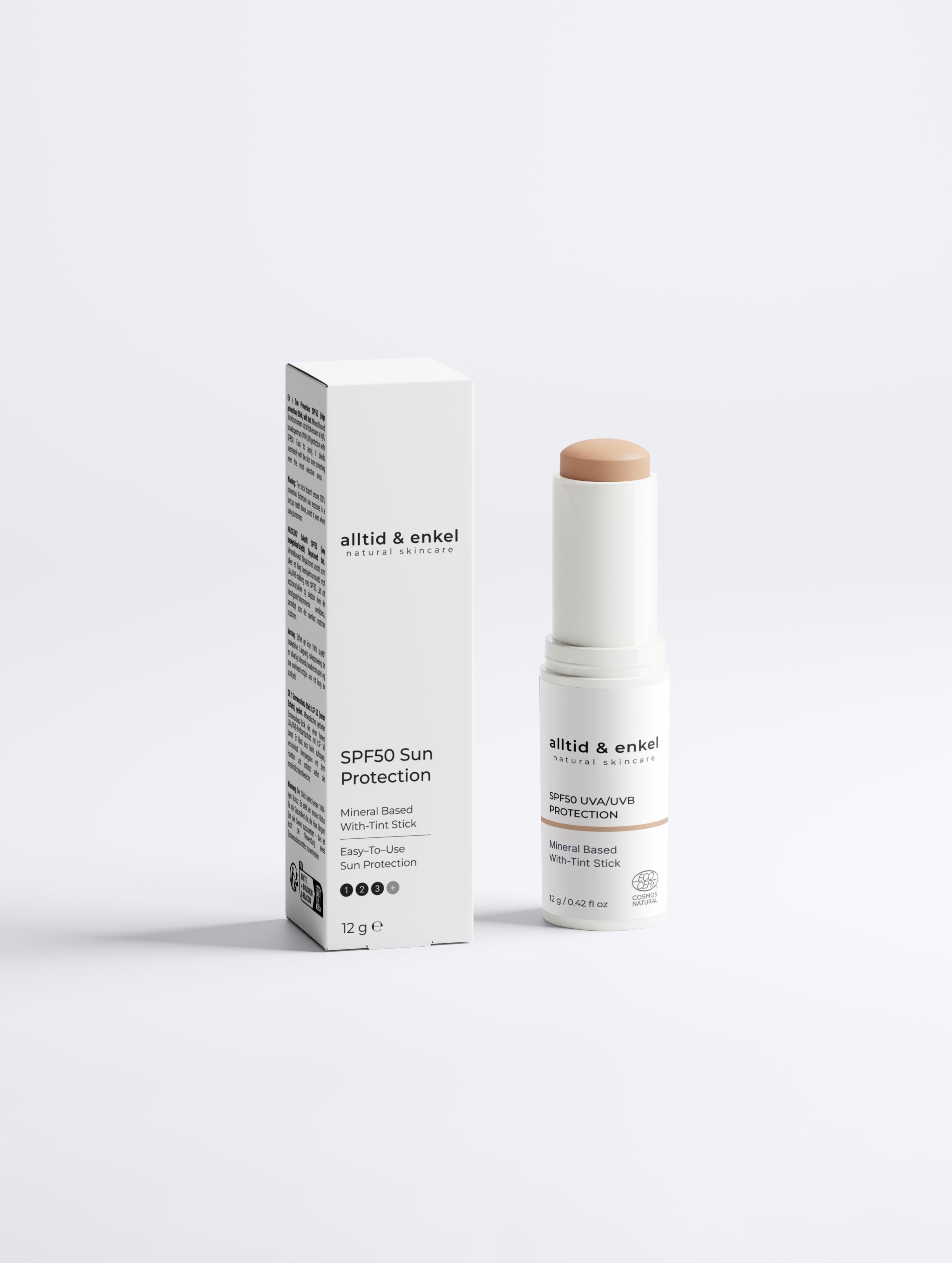 Mineral SPF50 sunscreen stick with box on a white background, 12 g.