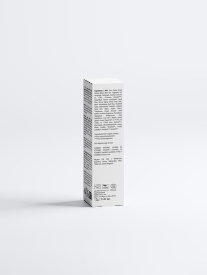 Mineral SPF50 sunscreen box from the back on a white background, 12 g.