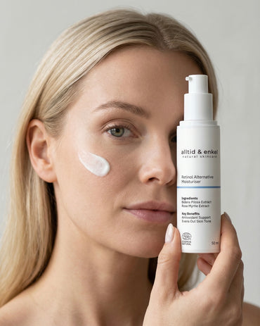 Woman holding Retinol Alternative Moisturiser by alltid & enkel